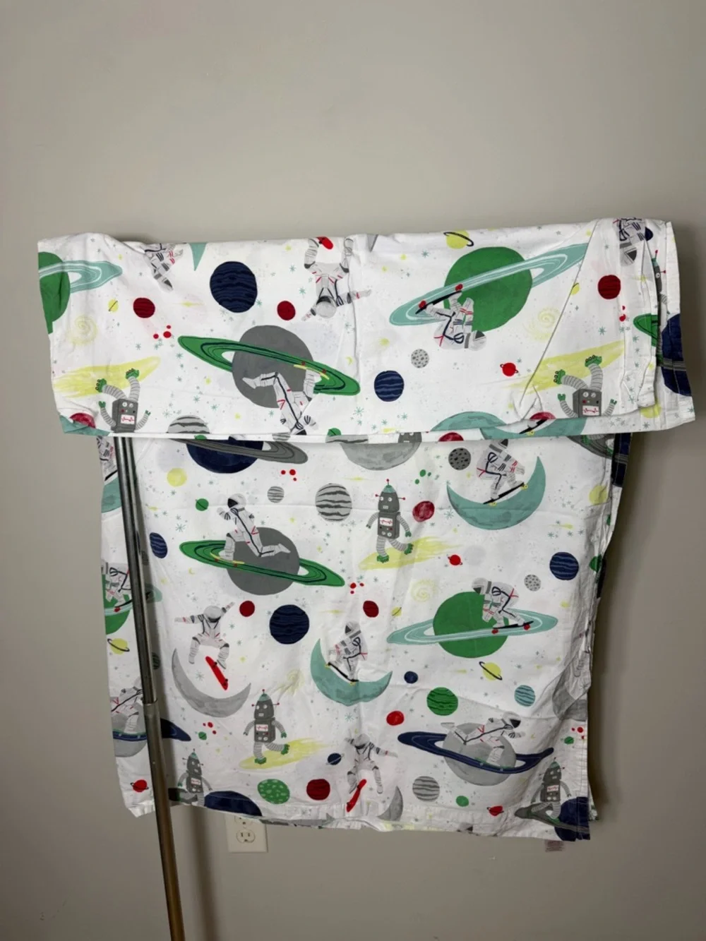 Pottery Barn Kids Robot Space Skateboard Twin Flat Sheet Bedding Cotton